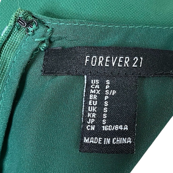 Forever 21 Dark Green Chiffon Plunge Cut Out Maxi Long Dress Size S - Picture 9 of 10